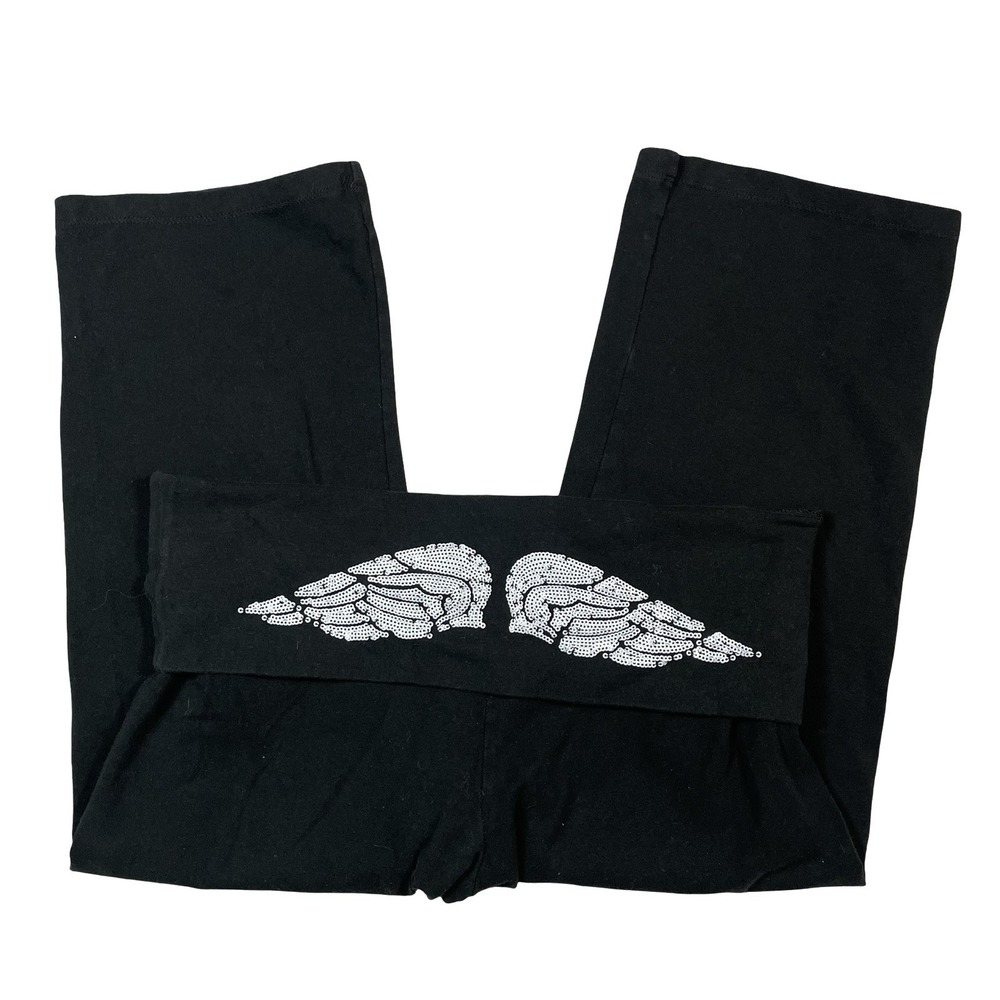 Victorias Secret Pink Fold Over Leggings M Bling Angel Wings Vintage McBling Y2k